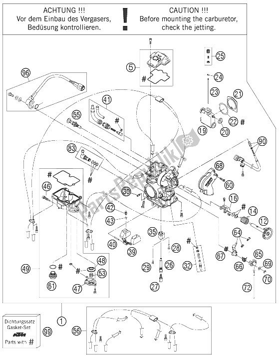 Alle onderdelen voor de Carburator van de KTM 505 XC F USA 2008