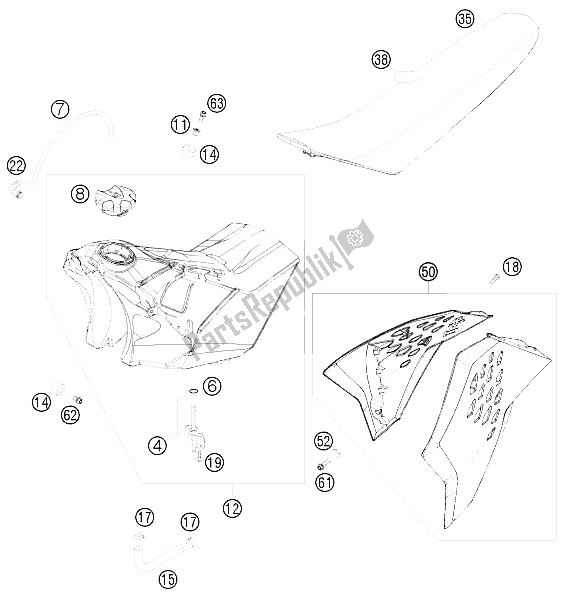 Todas las partes para Tanque, Asiento, Tapa de KTM 250 SX F USA 2009