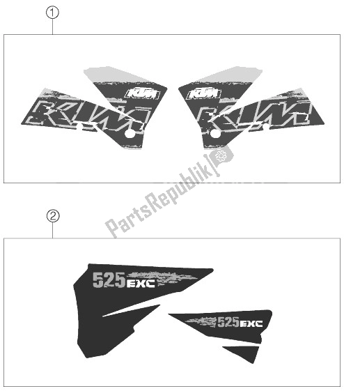 All parts for the Decal of the KTM 525 EXC USA 2007