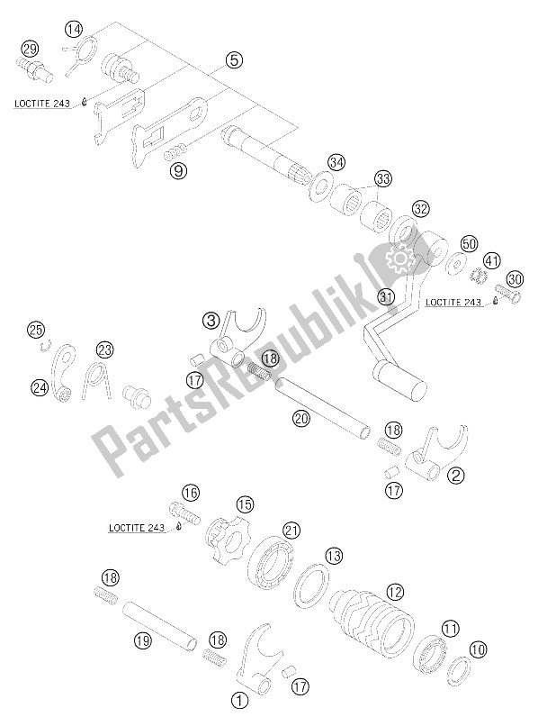 All parts for the Shifting Mechanism of the KTM 105 SX Europe 2006