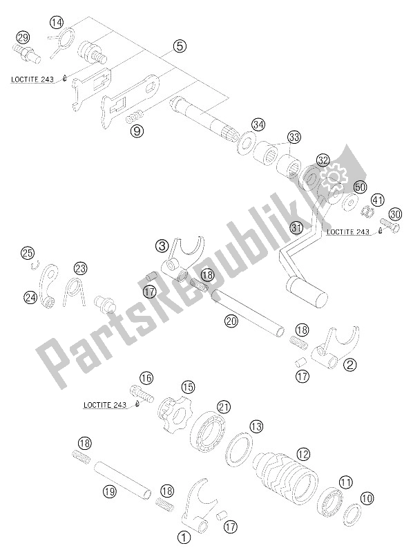 Wszystkie części do Mechanizm Zmiany Biegów 85 Sx KTM 85 SX 19 16 Europe 2005