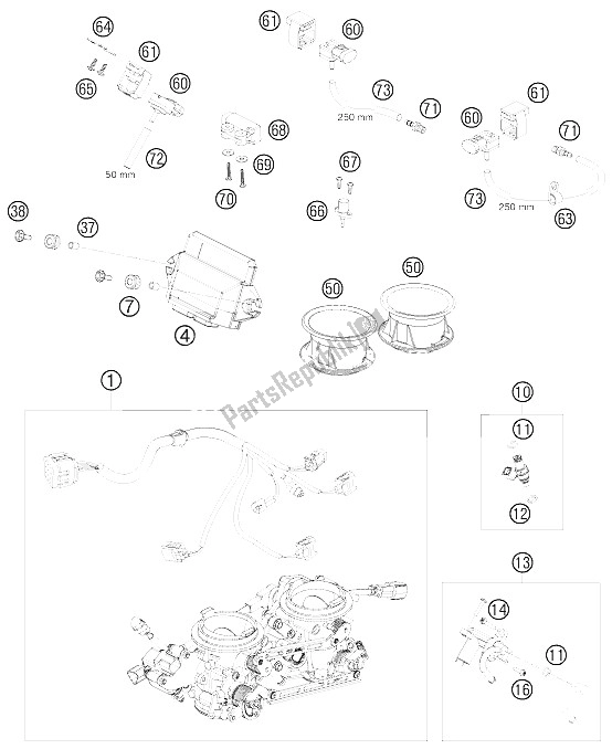 All parts for the Throttle Body of the KTM 990 Super Duke R France 2009