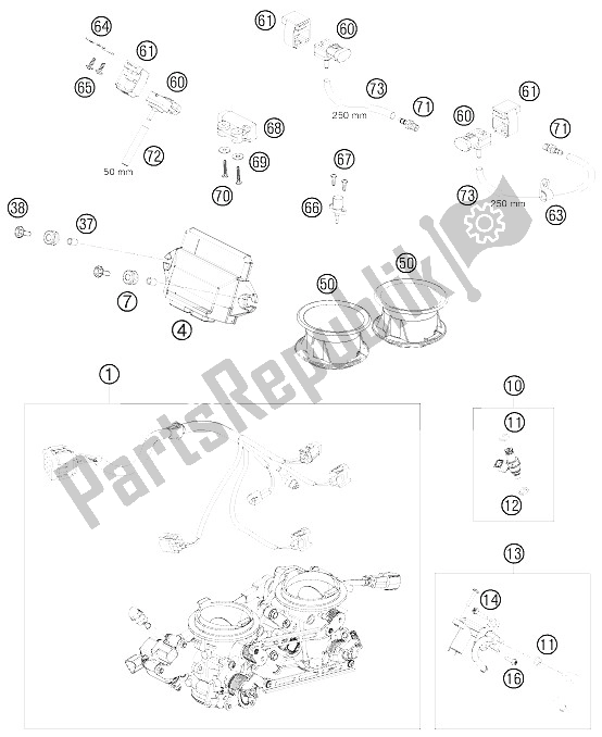 All parts for the Throttle Body of the KTM 990 Super Duke R USA 2008