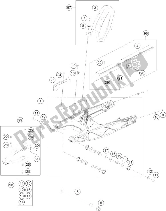 Alle onderdelen voor de Zwenkarm van de KTM 125 Duke White ABS B D 16 Europe 2016