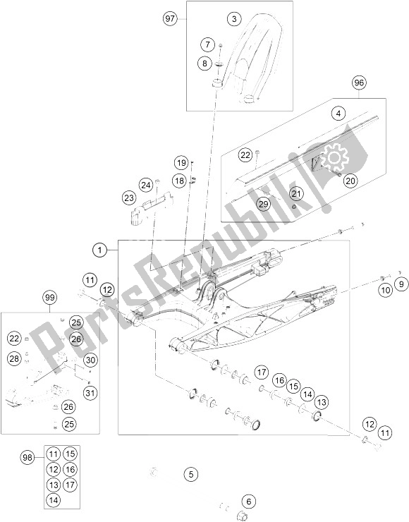 Todas as partes de Braço Oscilante do KTM 125 Duke White ABS Europe 2016