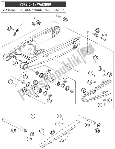 All parts for the Swing Arm of the KTM 990 Super Duke R Australia United Kingdom 2011