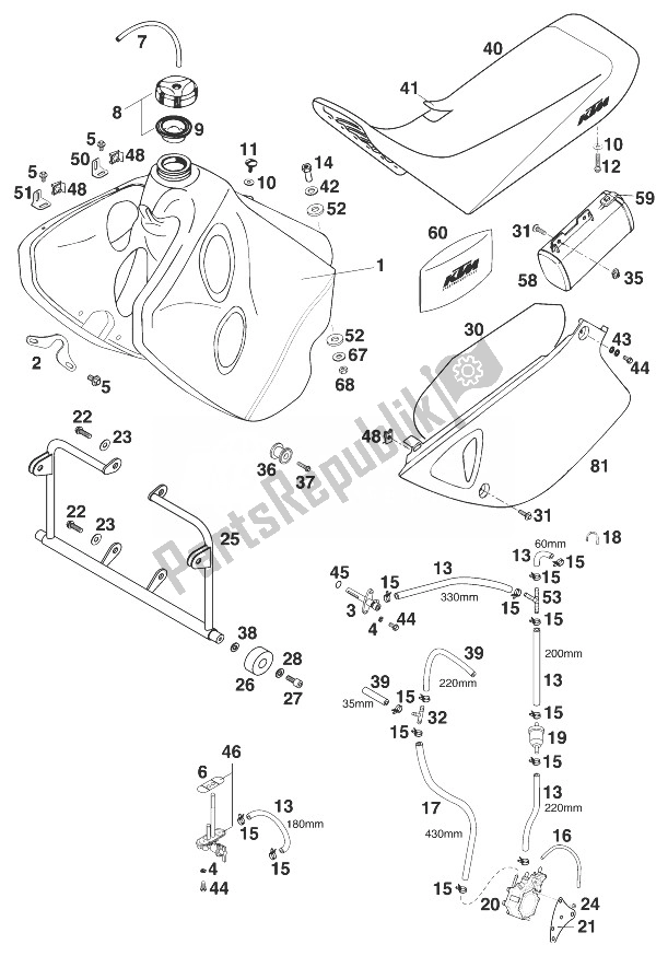 All parts for the Tank - Seat - Bracket Adventure of the KTM 640 Adventure R D Europe 1998
