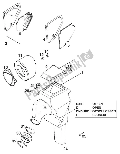 Todas las partes para Caja De Filtro De Aire 125 '96 de KTM 125 EXC M O Europe 1996