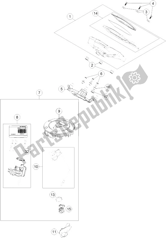 All parts for the Instruments; Locking System of the KTM 1290 Superduke R Black ABS 15 USA 2015