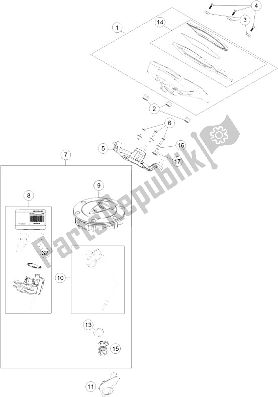 Toutes les pièces pour le Instruments; Système De Verrouillage du KTM 1290 Superduke R Orange ABS 15 Europe 2015