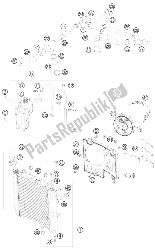 All parts for the Cooling System of the KTM 990 Supermoto T Silver Europe 2010