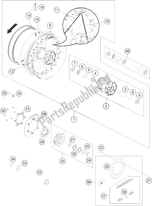 Toutes les pièces pour le Roue Arrière du KTM 690 SMC R ABS Australia 2016