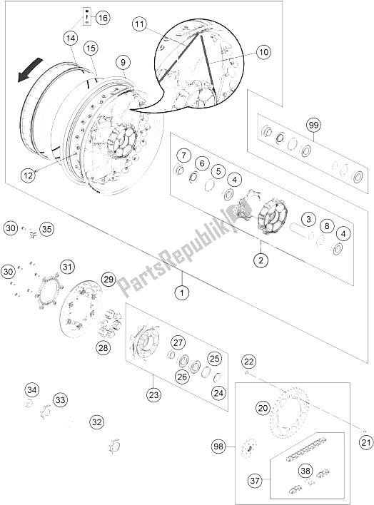 All parts for the Rear Wheel of the KTM 690 SMC R ABS Europe 2016