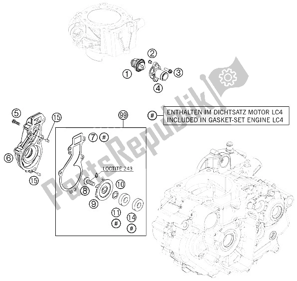 Alle onderdelen voor de Waterpomp van de KTM 690 Duke White CKD Malaysia 2012