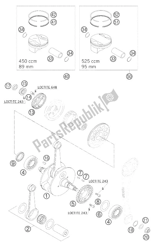 Tutte le parti per il Albero Motore - Pistone 450/525 Ex del KTM 450 EXC G Racing USA 2005