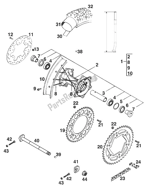 Toutes les pièces pour le Roue Arrière 125 Lc2 '97 du KTM 125 LC2 100 Orange Europe 110372 1997