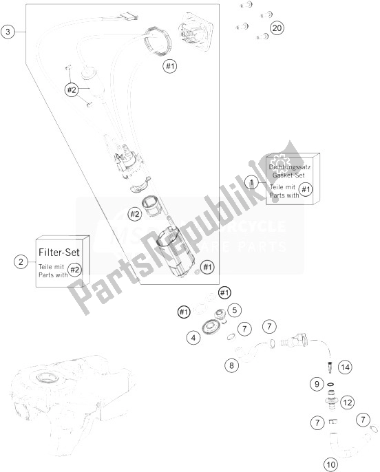 All parts for the Fuel Pump of the KTM Freeride 350 Australia 2014