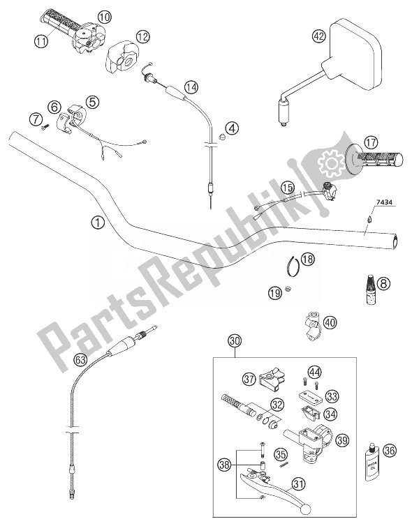 Toutes les pièces pour le Guidon, Instruments 205/300 du KTM 250 EXC Europe 2003