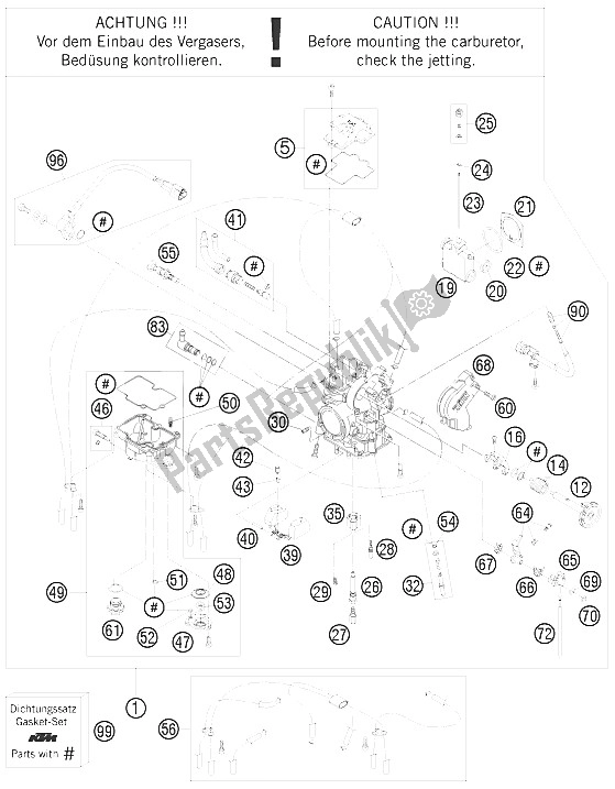 Alle onderdelen voor de Carburator van de KTM 505 XC F Europe 2009