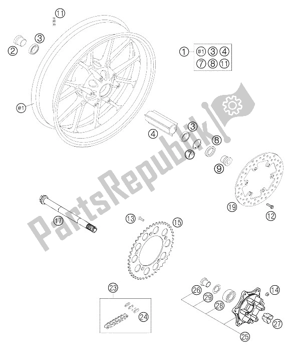 All parts for the Rear Wheel Brembo of the KTM 640 Duke II Red United Kingdom 2005