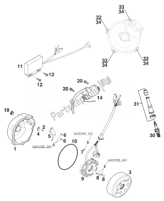 All parts for the Ignition System 4k3 Sc 2000 of the KTM 620 SUP Comp 20 KW Europe 1999