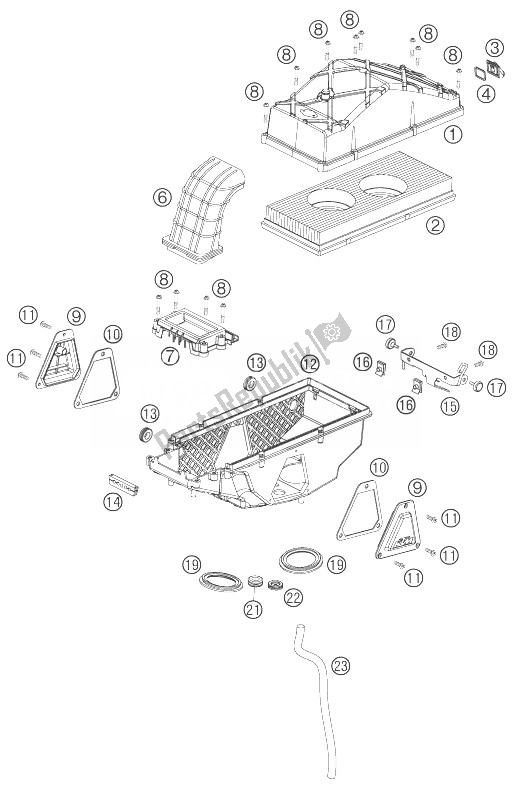 All parts for the Air Filter Box of the KTM 950 Supermoto R Europe 2007