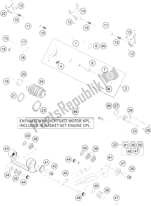 All parts for the Shifting Mechanism of the KTM 1290 Superduke R Black ABS 15 USA 2015