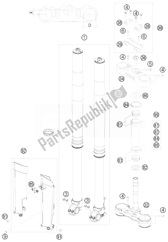 Tutte le parti per il Forcella Anteriore, Pinza Tripla del KTM 530 XC W South Africa 2010