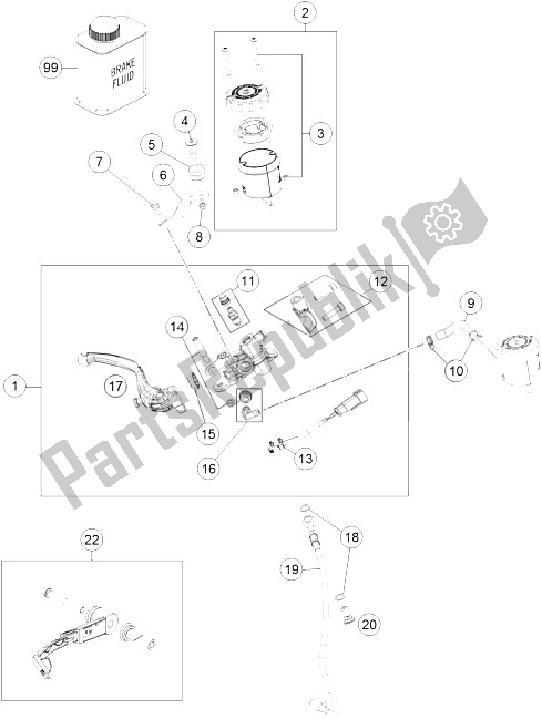 All parts for the Hand Brake Cylinder of the KTM 1290 Superduke R S E ABS 16 Australia 2016