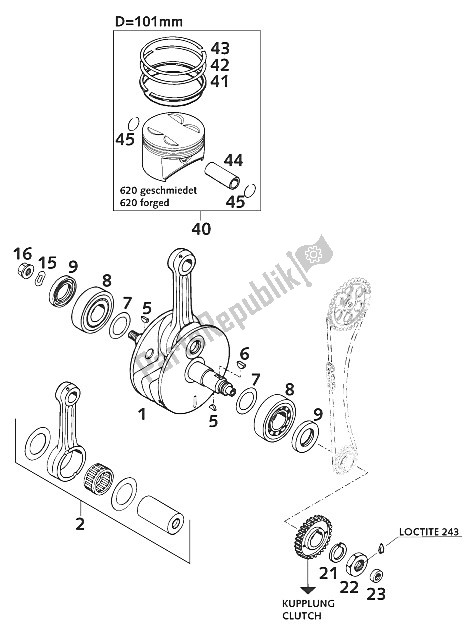 Todas las partes para Cigüeñal - Pistón 620 2001 de KTM 620 SC Australia 2000