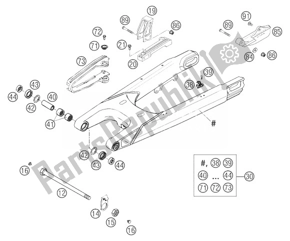 All parts for the Swing Arm 660 Sms of the KTM 660 Supermoto Factory Repl 03 Europe 2003