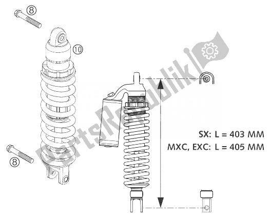 All parts for the Shock Absorber 250/300 of the KTM 250 EXC Europe 2004