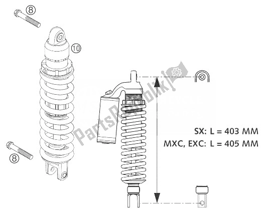 All parts for the Shock Absorber 250/300 of the KTM 300 EXC Europe 2004