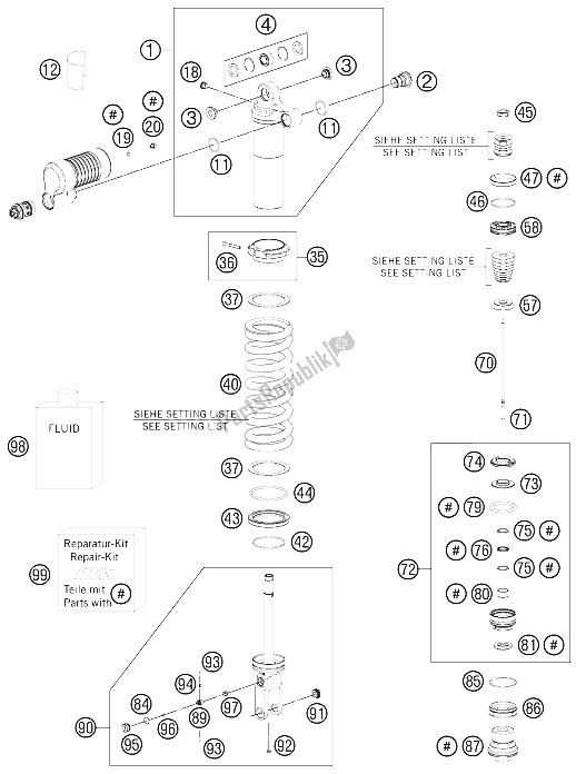 All parts for the Shock Absorber Disassembled of the KTM 450 Rally Factory Replica Europe 2012