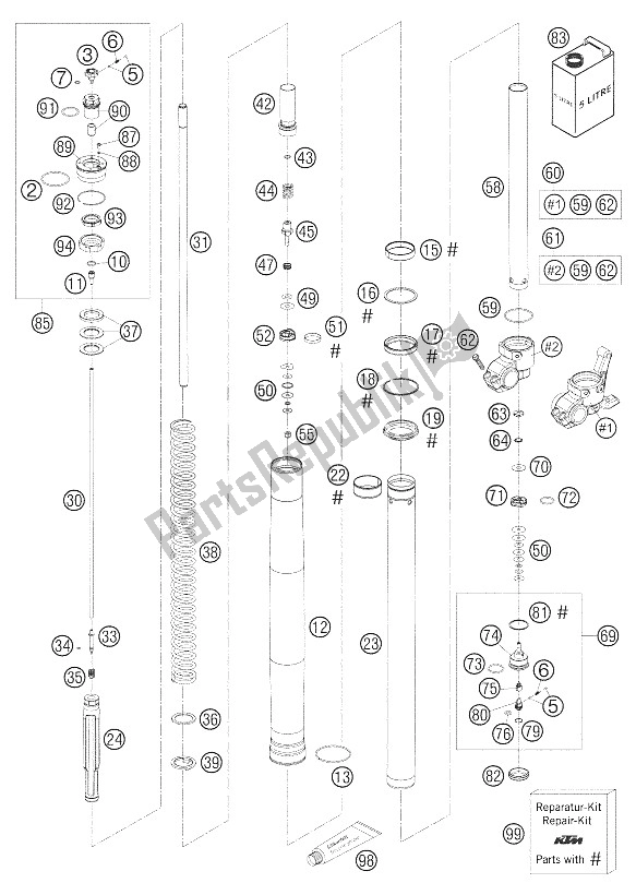 Toutes les pièces pour le Pattes Avant - Suspension Wp Usd 48 + Pa 450 du KTM 525 EXC Racing SIX Days Europe 2005