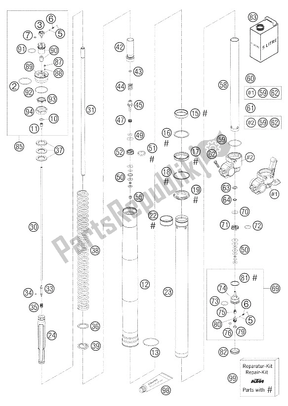 Toutes les pièces pour le Pattes Avant - Suspension Wp Usd 48 + Pa 450 du KTM 525 SX Supermoto USA 2005