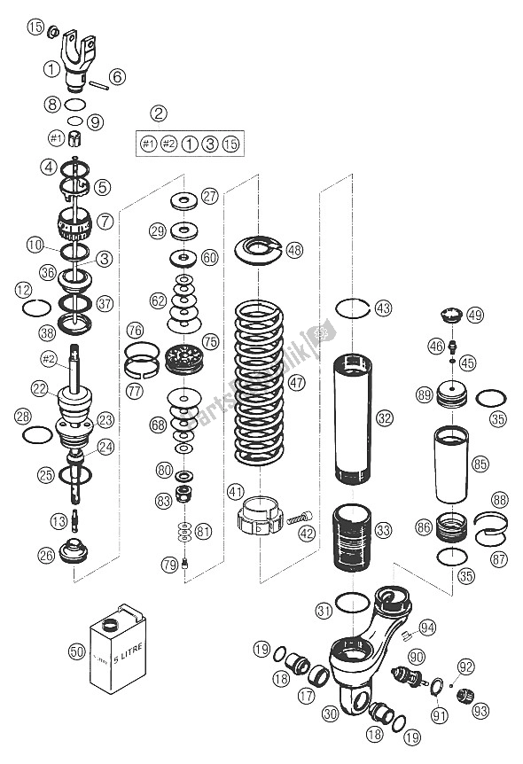 All parts for the Shock Absorber Wp Disassembled of the KTM 640 Duke II Limited ED United Kingdom 2006