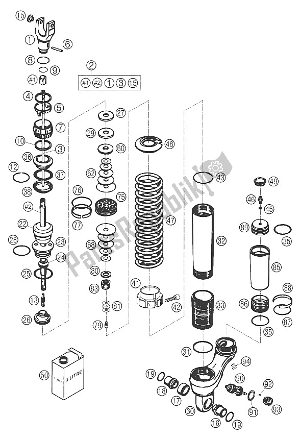 All parts for the Shock Absorber Wp Disassembled of the KTM 640 Duke II Red United Kingdom 2005