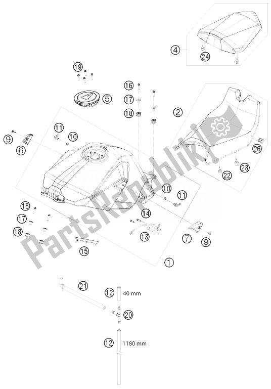 Tutte le parti per il Serbatoio, Sedile, Coperchio del KTM 1190 RC8 Orange Europe 2010