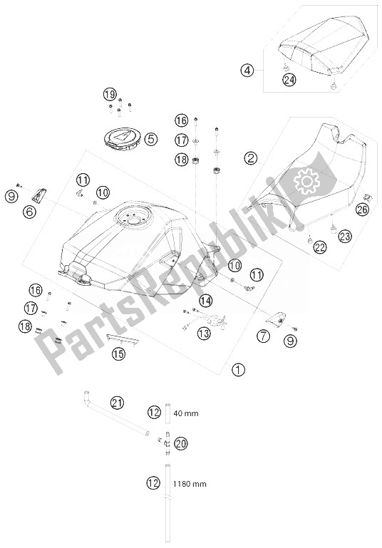 All parts for the Tank, Seat, Cover of the KTM 1190 RC8 White Australia 2010