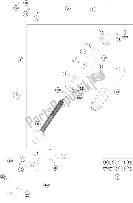 All parts for the Exhaust System of the KTM 250 EXC F Europe 2015