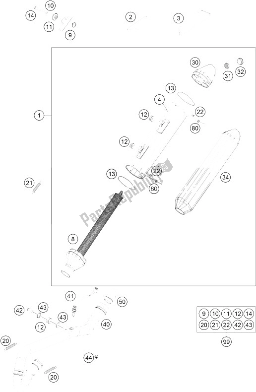 Alle onderdelen voor de Uitlaatsysteem van de KTM 250 EXC F Factory Edition Europe 2015