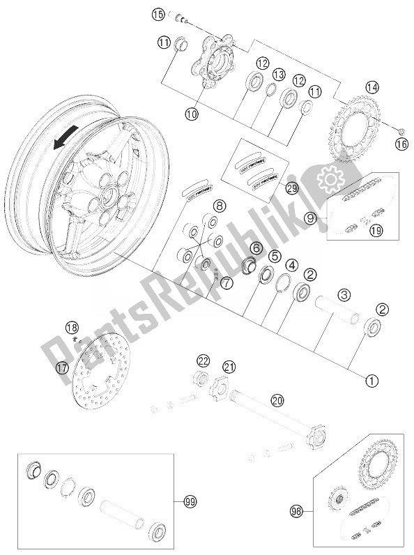 Toutes les pièces pour le Roue Arrière du KTM 1190 RC8 R White USA 2013