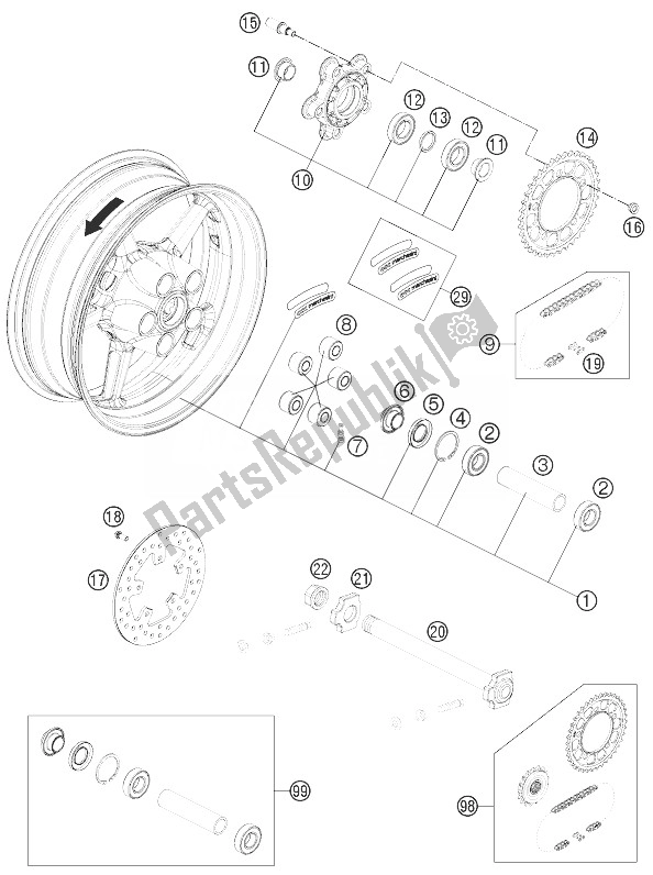 All parts for the Front Wheel of the KTM 1190 RC8 R White USA 2014