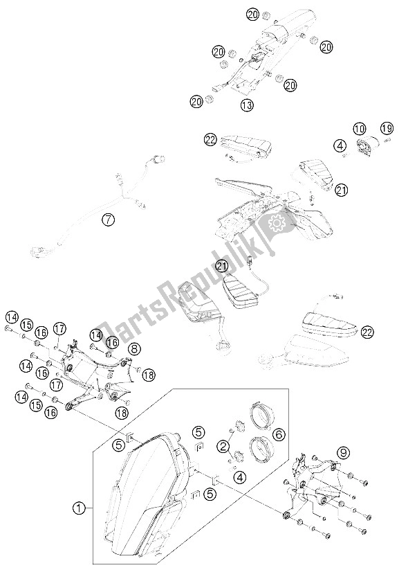 Todas las partes para Sistema De Iluminación de KTM 1190 RC8 R Black USA 2011