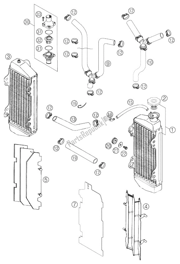 All parts for the Cooling System 125/200 Sx of the KTM 125 EXC United Kingdom 2004