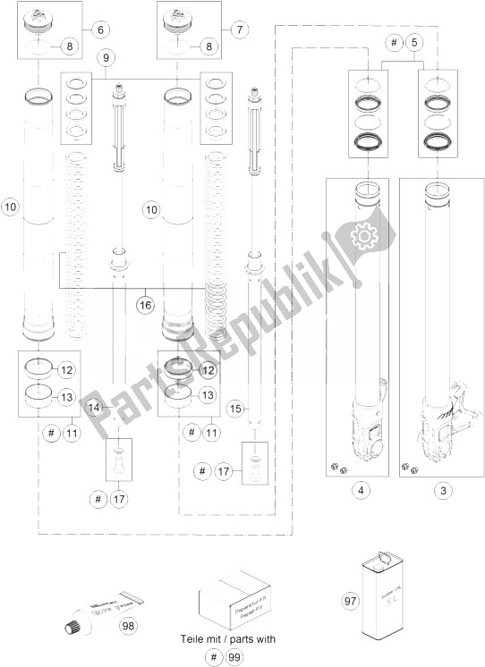 Toutes les pièces pour le Fourche Avant Démontée du KTM 690 SMC R ABS Australia 2014