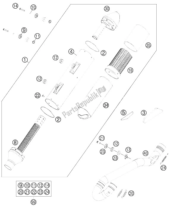 All parts for the Exhaust System of the KTM 500 EXC USA 2016