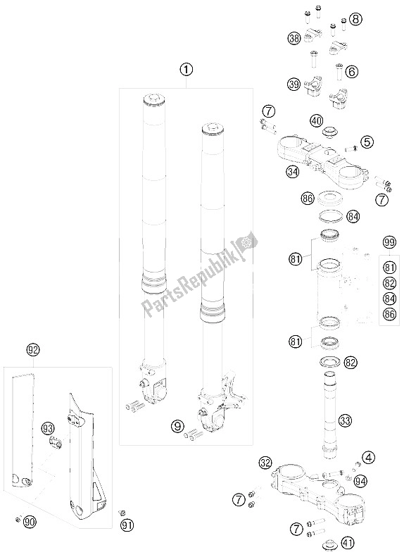 Toutes les pièces pour le Fourche Avant, Triple Serrage du KTM 690 SMC Europe 2008