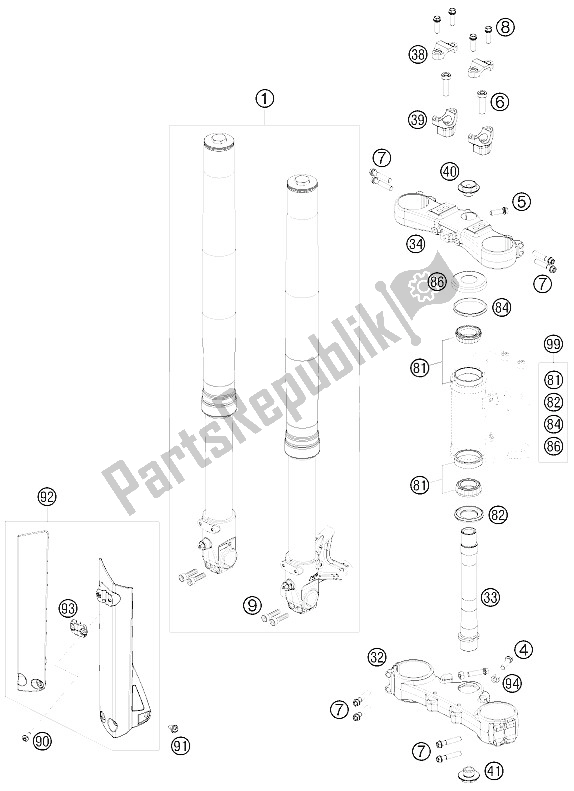 Tutte le parti per il Forcella Anteriore, Pinza Tripla del KTM 690 SMC USA 2008